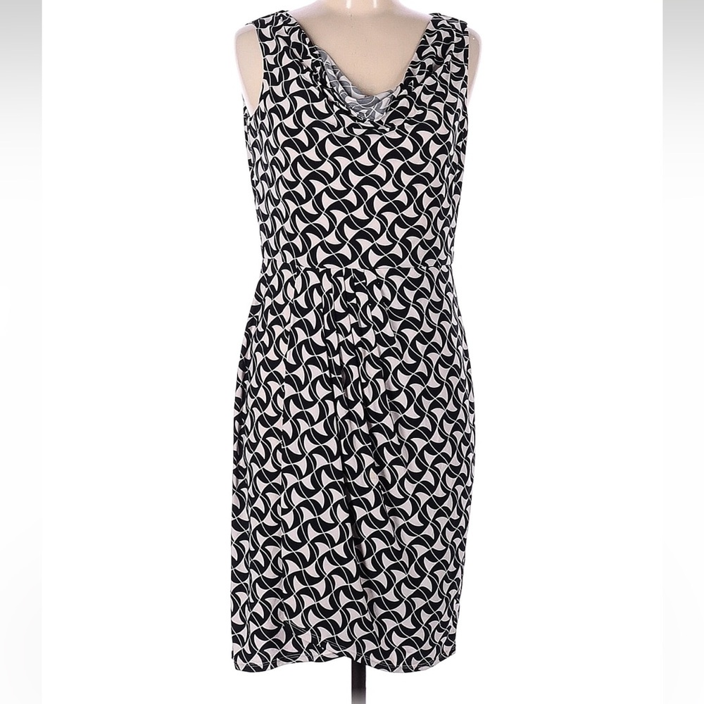Ellen Tracy Black & White Cowl Neck Midi Dress - Picture 1 of 4